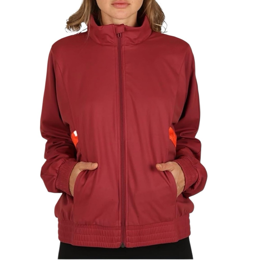 Adidas Zoe Saldana Collection Track Jacket Womens Size SMALL Berry Red Pockets
